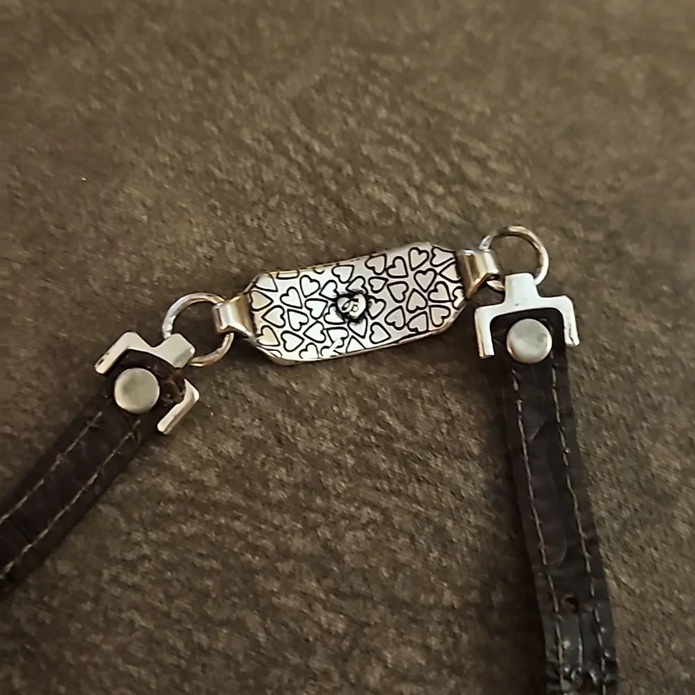 VTG BRIGHTON 1990s Floral Black Leather Belt Bracelet